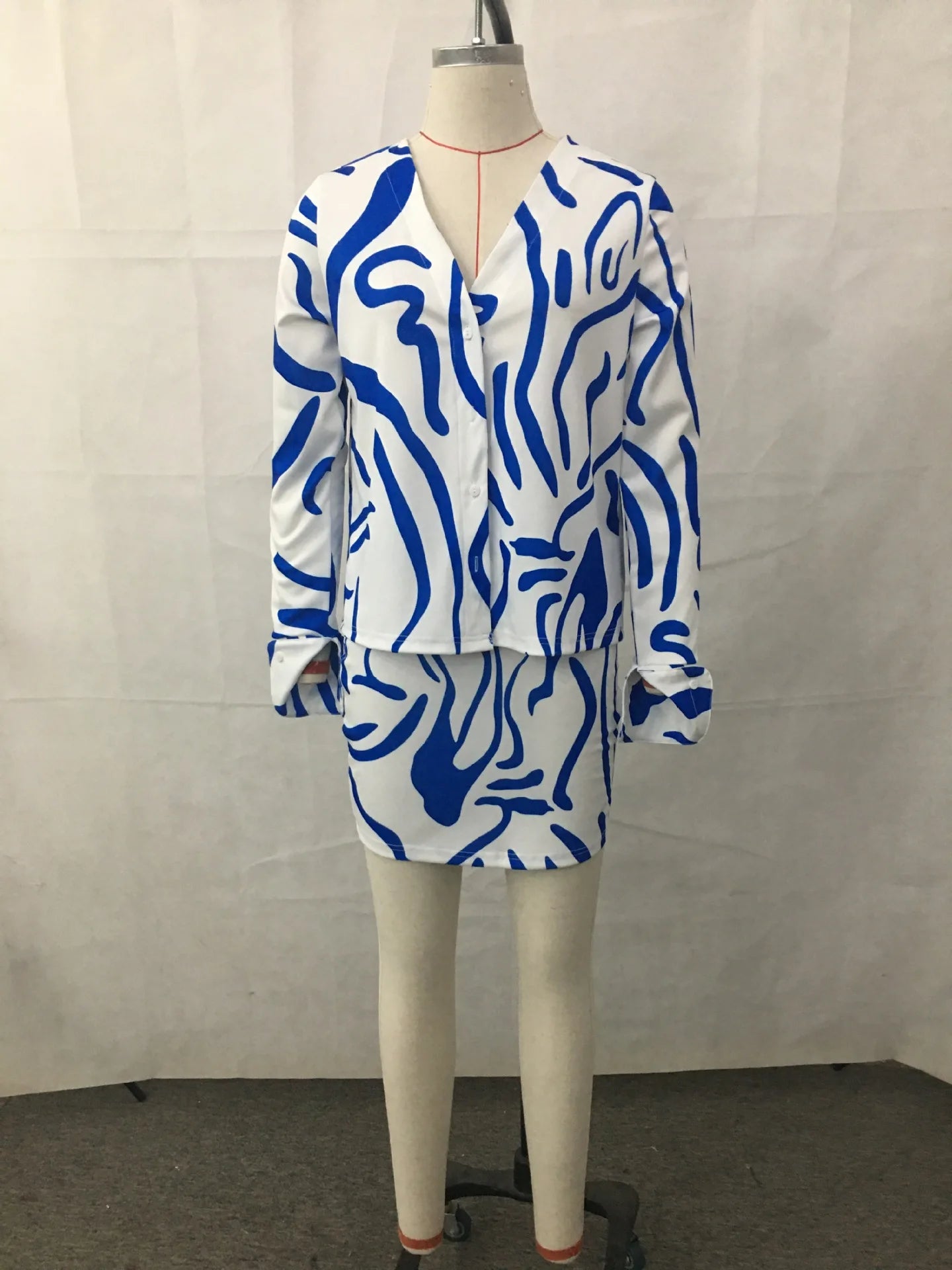 2023 New Printed Skirt Two-piece Skirt Sexy Women's Shirt suit Fashion Casual Suit Office Women's Formal Nightclub Party Dress