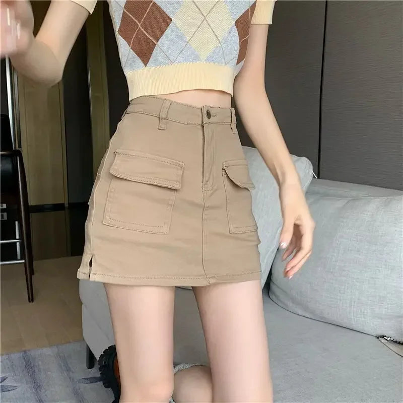 Jeans Skirts For Women Khaki Tight Woman Cargo Denim Skirt Short Stylish Premium Clothing Sales Casual Trend 2025 Korean Fashion