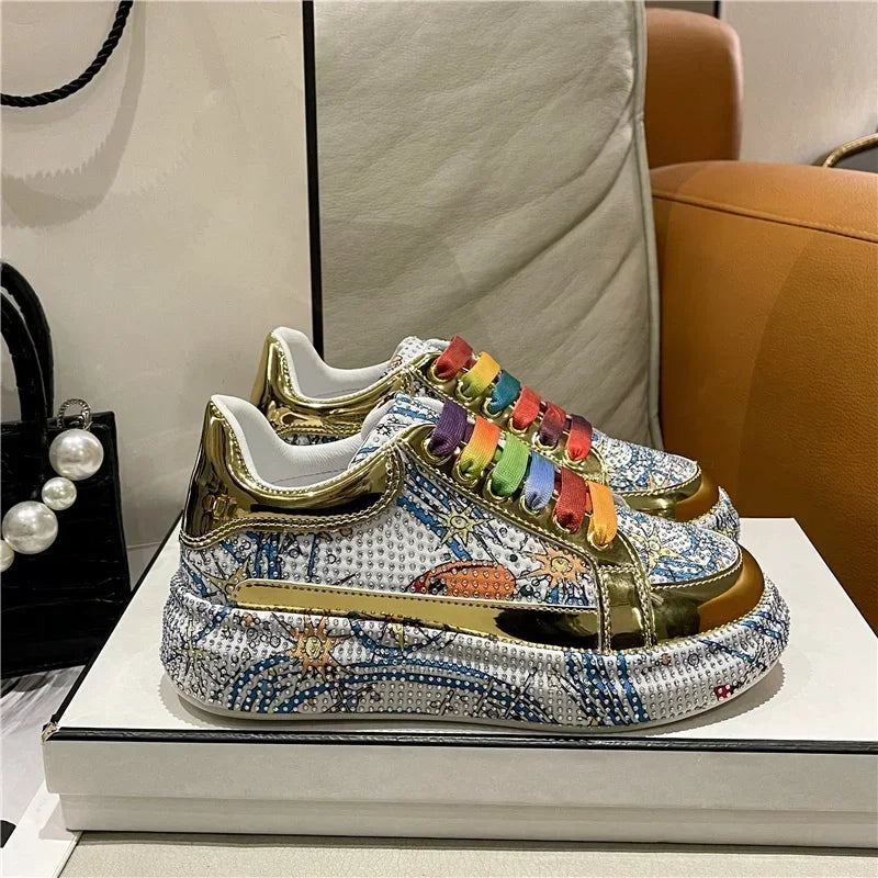 Top Quality Sneakers Women Skating Shoes 2026 Rhinestone Women Loafers Platform Fashion Shiny Women's Casual Shoes Zapatos Mujer