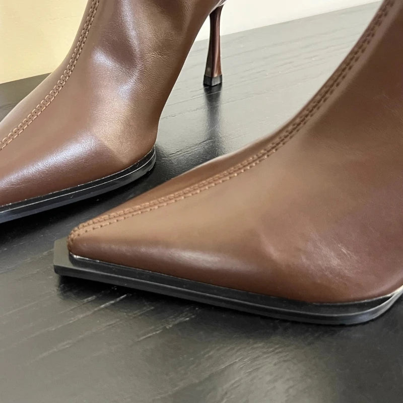 2025 New Women's High Heels Pointed Knee-length Female Boots Comfortable Stiletto Heel Soft Leather Women Shoes Zapatos De Mujer