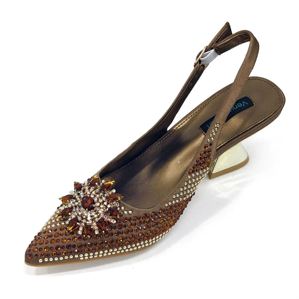 Nigeria Fashion Rhinestone-encrusted Ladies Party Shoes And Special bags High Heels And Dual Purpose Bag Women's Shoes