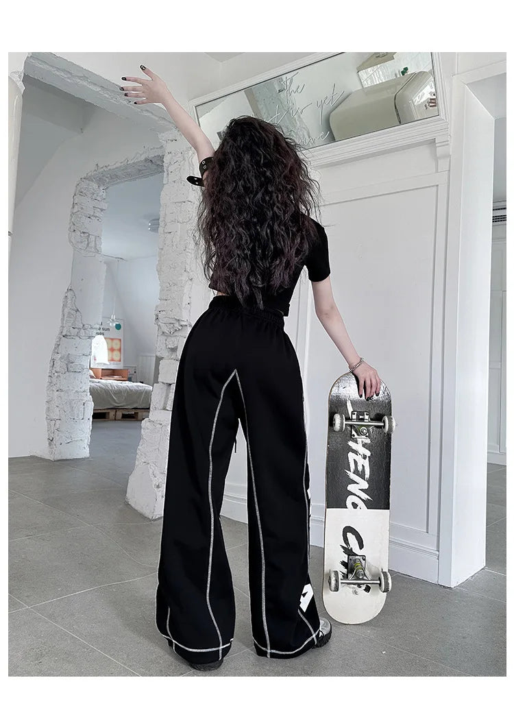Summer teen girl Hip Hop Jazz Street Dance Costume Suit Cool Print Hollow Short T-shirt+Casual Sports Pants Set Child Outfits