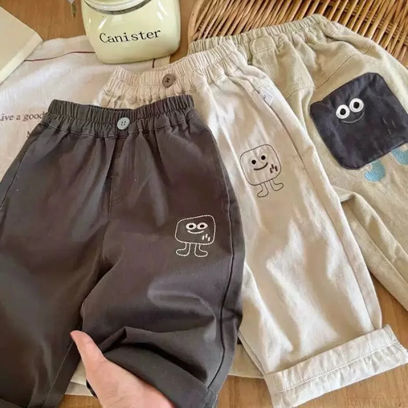 Children's Trousers Fall 2025 New Boys' Cartoon Embroidered Trousers Versatile Trousers Children's Clothing