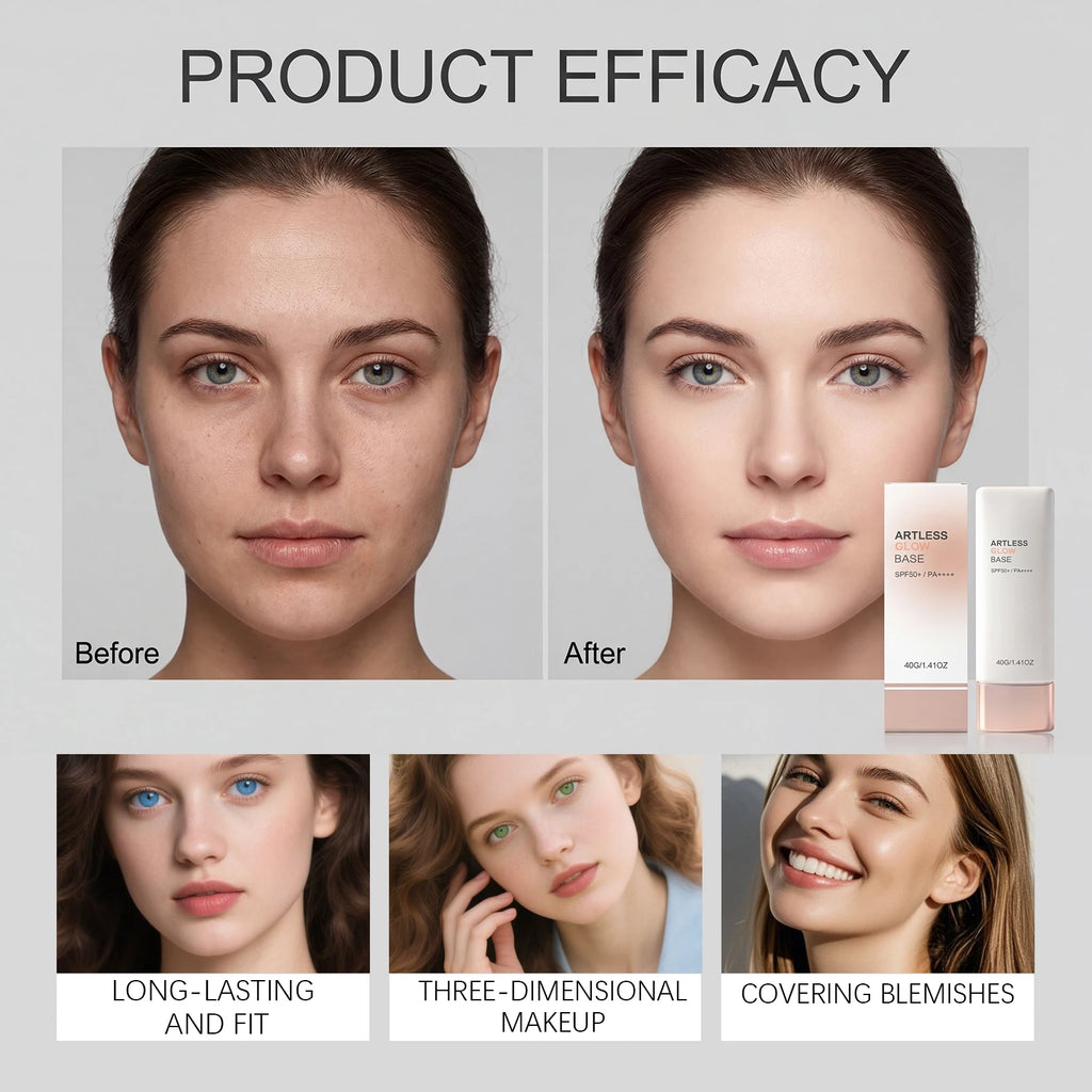SPF50+ Sunscreen Primer Makeup Base with Niacinamide Panthenol Invisible Face Sun Protection Cream Broad Spectrum Moisturizer