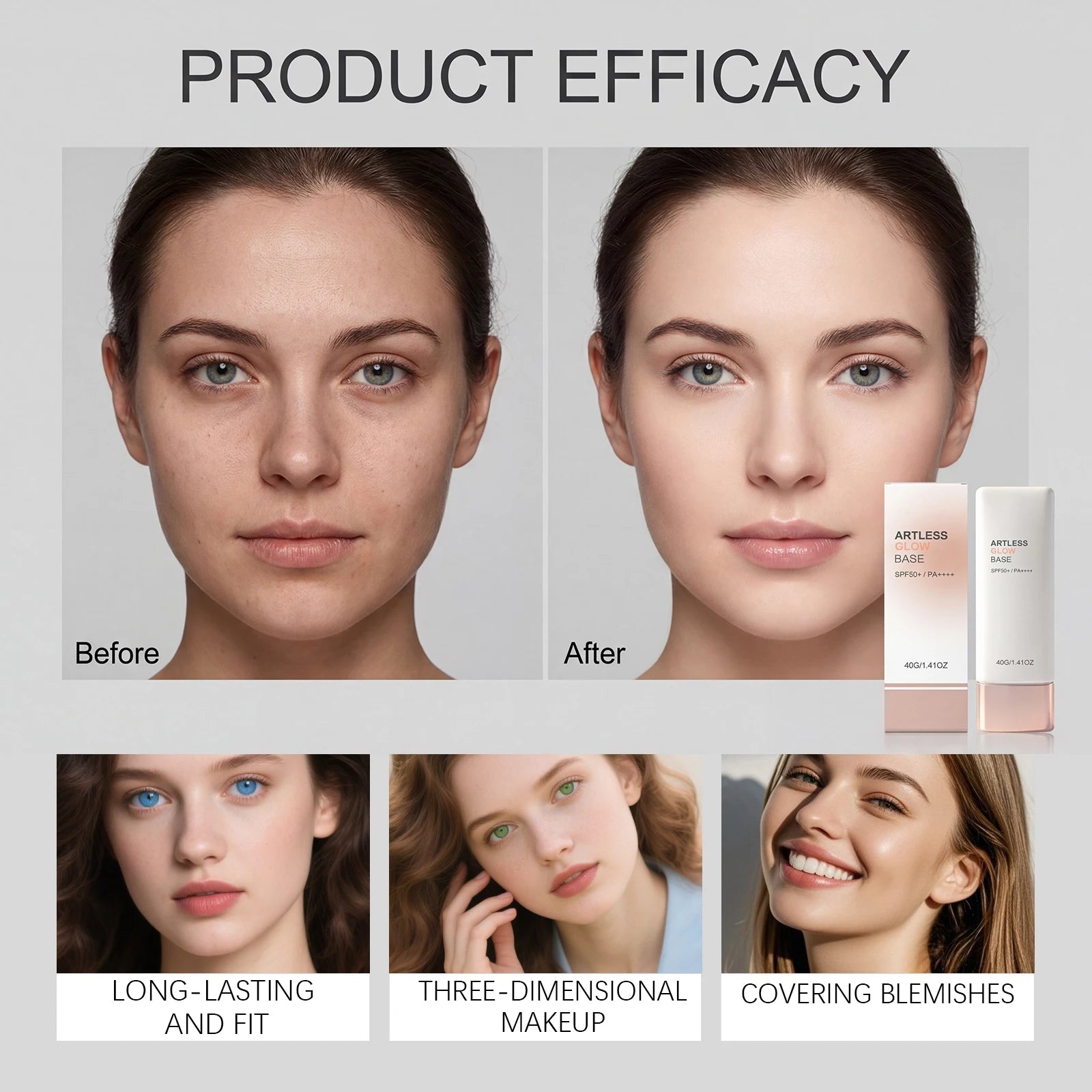 SPF50+ Sunscreen Primer Makeup Base with Niacinamide Panthenol Invisible Face Sun Protection Cream Broad Spectrum Moisturizer
