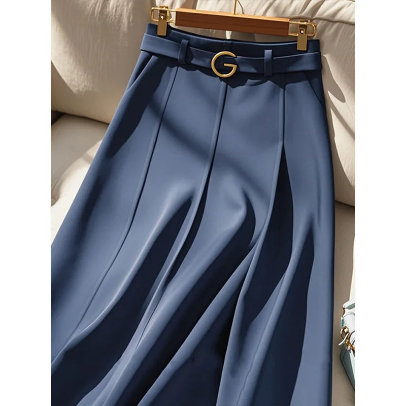 Elegance Navy Luxury Skirts For Women Spring Autumn High-end A-line Mid-length Skirts Fashion Suit Skirt Office Lady Skirt