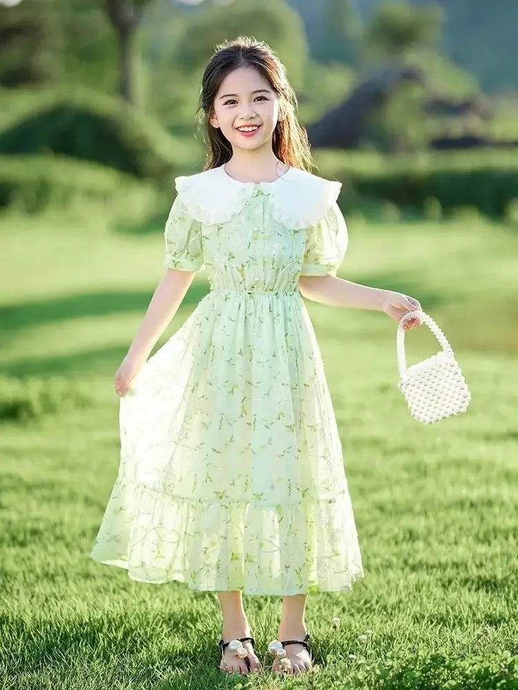 New Girls Dress Summer Dress Korean Version Stylish Children's Floral Dress Super Fairy Little Girl Princess Dresses 8-12 Year