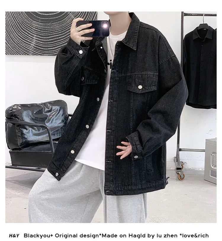 New Men's Vintage Denim Jackets Spring Autumn Handsome Loose Casual Workwear Jacket Fashion High Street Classic Jean Coats Male
