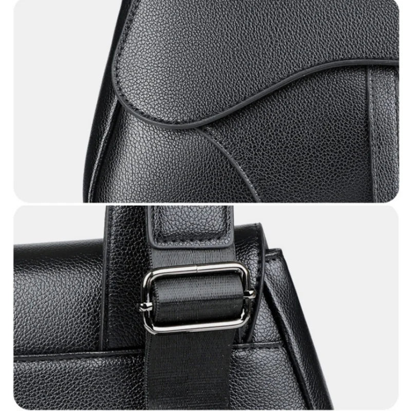 Men' Shoulder Bag Fashion Saddle Bag High Quality Leather Premium Zipper Simple Solid Color Chest Bag Business Men Messenger Bag