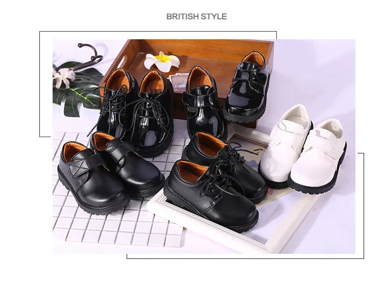New Boys Leather Shoes British Style School Performance  Kids Wedding Party Shoes White Black Casual Children Moccasins Shoes