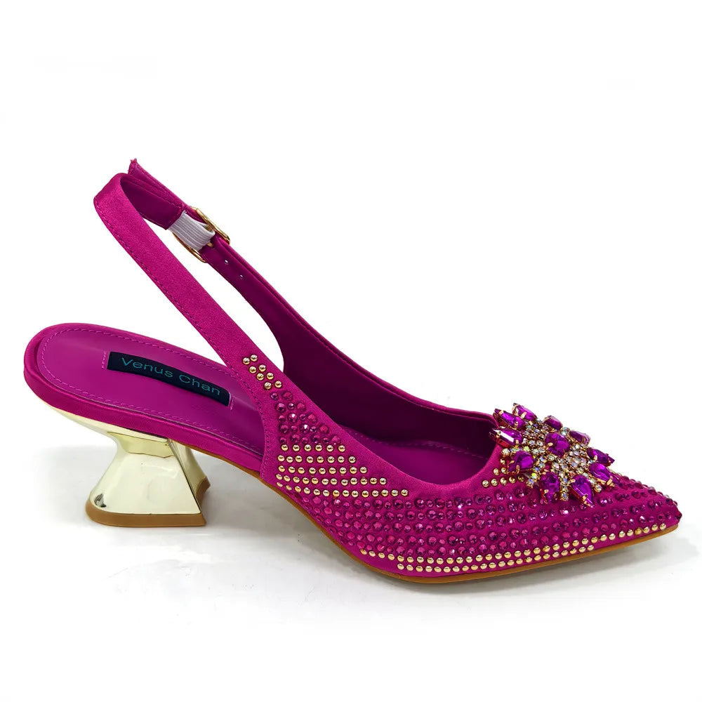 Nigeria Fashion Rhinestone-encrusted Ladies Party Shoes And Special bags High Heels And Dual Purpose Bag Women's Shoes