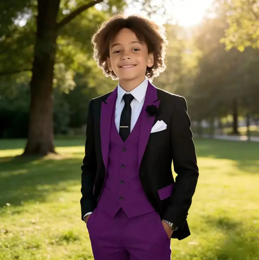 Fashionable Boys Suit Set Banquet Party Outfit 3 Pieces Jacket Vest Pants Kids Clothes 2-16T Elegant Children's Tuxedo Wedding