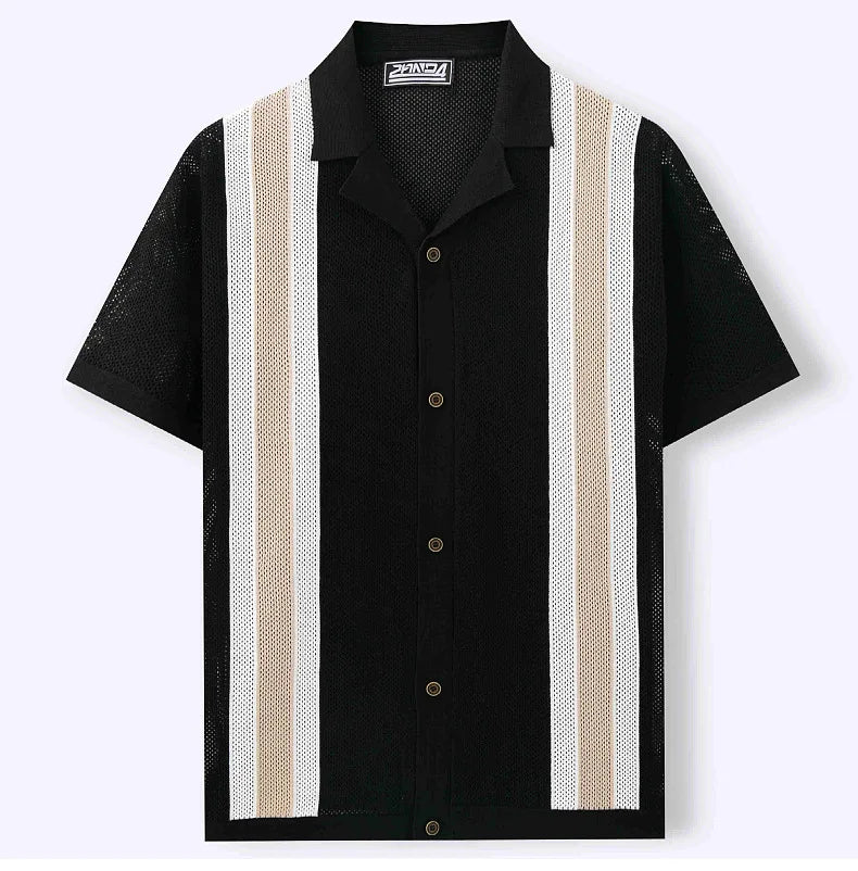 Summer New Knitted Shirts for Men Fashion Cuban Collar Business Casual Social Polo Shirts Knit Cardigans Men Clothing Streetwear