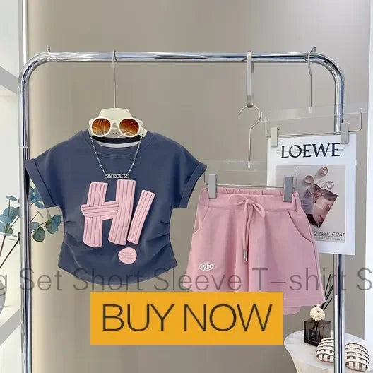 Girls Summer Clothes Girls Clothes 2 To 8 Years Cute Girls' 2-Piece Set with 3D New Letter Top and Ruffle Skirt for Summer