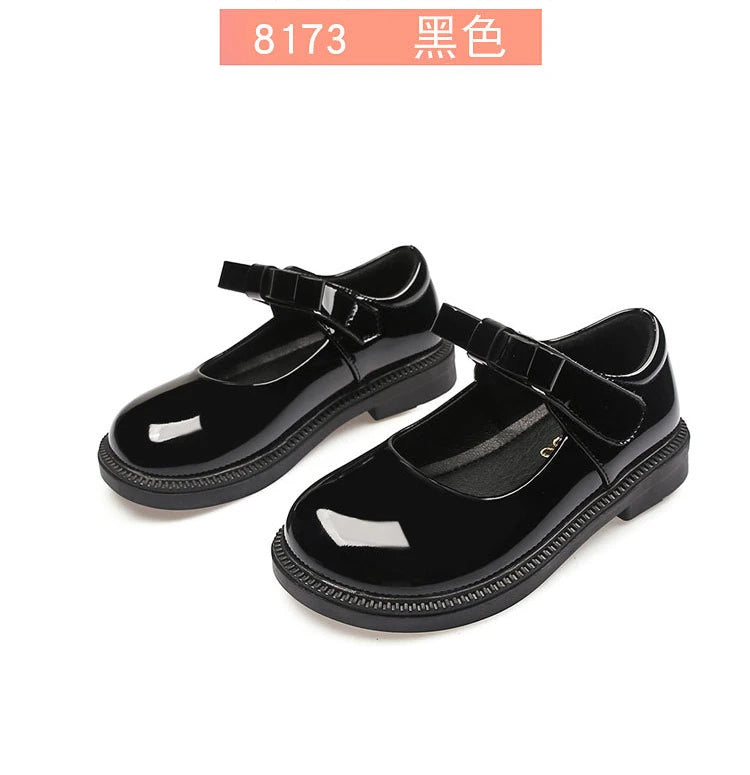 New Girl Leather Shoes Princess Kid Student School Causal Black Versatile Shoes Hook & Loop Children Glossy Mary Jane Autumn Hot