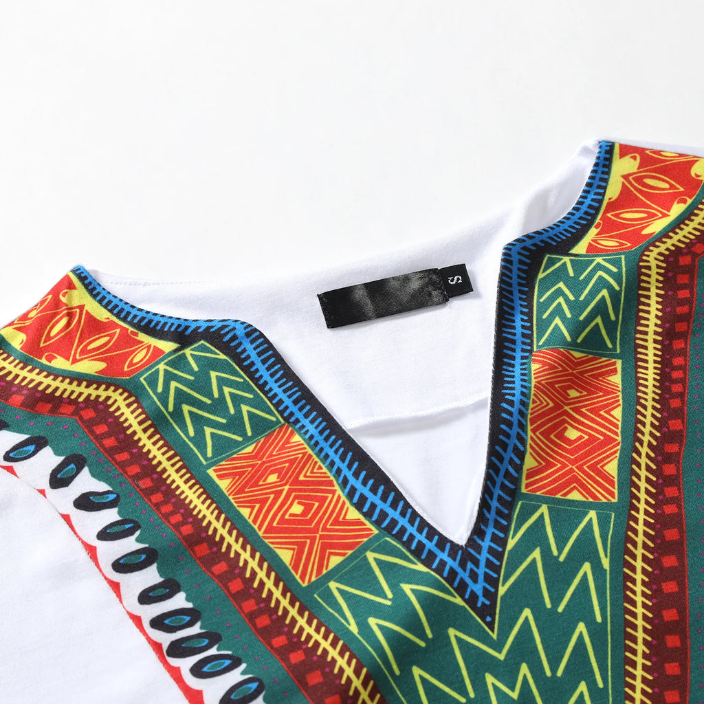2026 Men's African Traditional Clothing Men Dashiki Short Sleeve T-shirt Fashion V-neck Printed Ethnic Style Casual Tops for Men