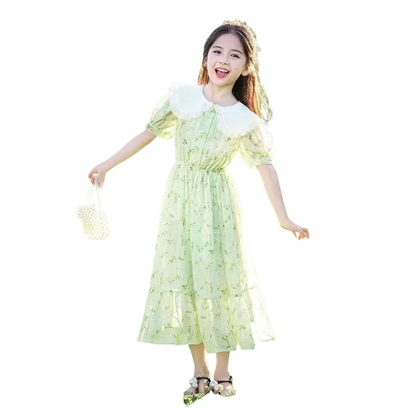 New Girls Dress Summer Dress Korean Version Stylish Children's Floral Dress Super Fairy Little Girl Princess Dresses 8-12 Year