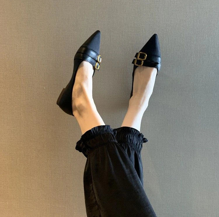 Ladies Summer Footwear Flat Office Black Shoes for Women 2025 Low Heel Elegant Pointed Toe Flats Beau Today High Quality 39 Shoe