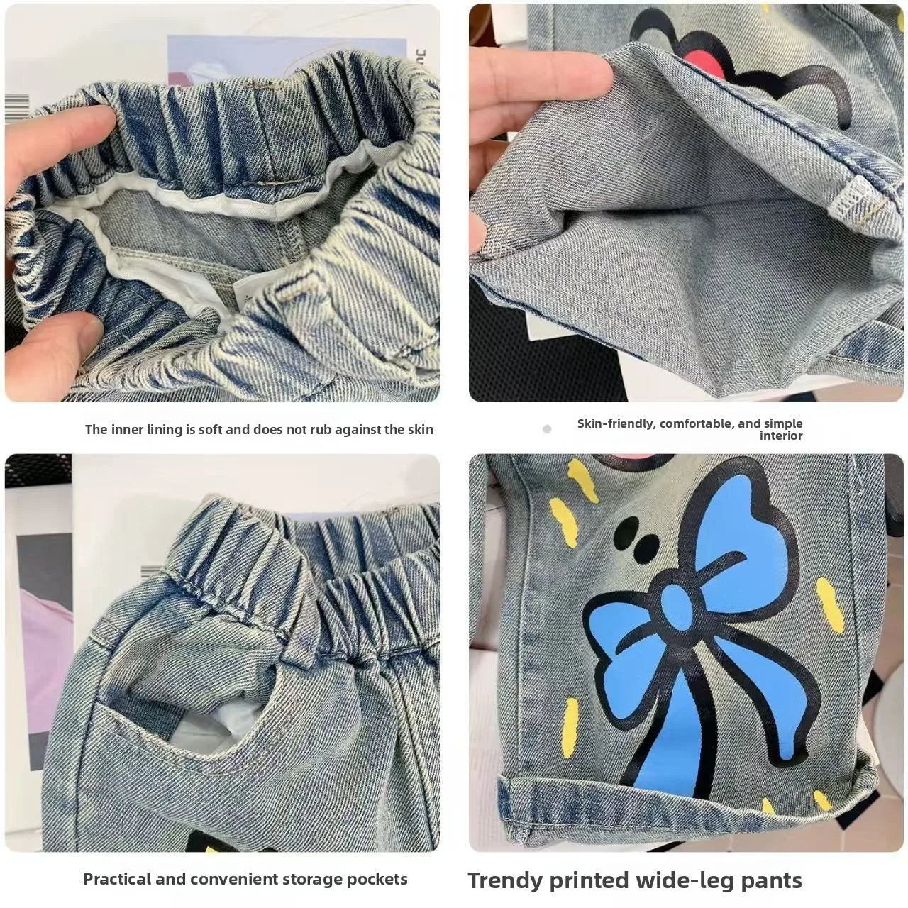 2026 Sanrio Hello Kitty Jeans Children Street Style New Loose Fit Trendy Cool Spring Autumn Fashion Long Denim Pants Casual Wear