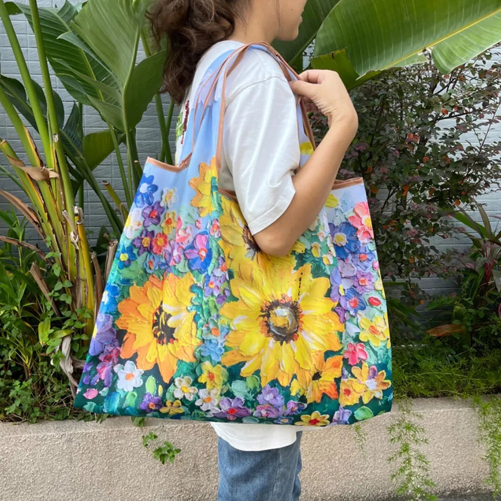 Large Reusable Grocery Shopping Bag Ladies Tote 50lb Fashion Pocket Shoulder Bag Foldable Eco Bag Washable