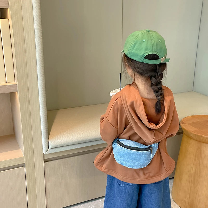 Fashion Denim Children's Waist Bags Leisure Boy and girl Crossbody Chest Bag Street Trend Belt Bag Kids Birthday gift Waist Pack