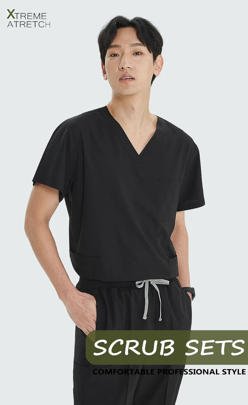 2026 V-neck Medical Nursing Uniforms for Men Short Sleeves Scrubs Surgical Sets Pediatrics Hospital Clothing S21