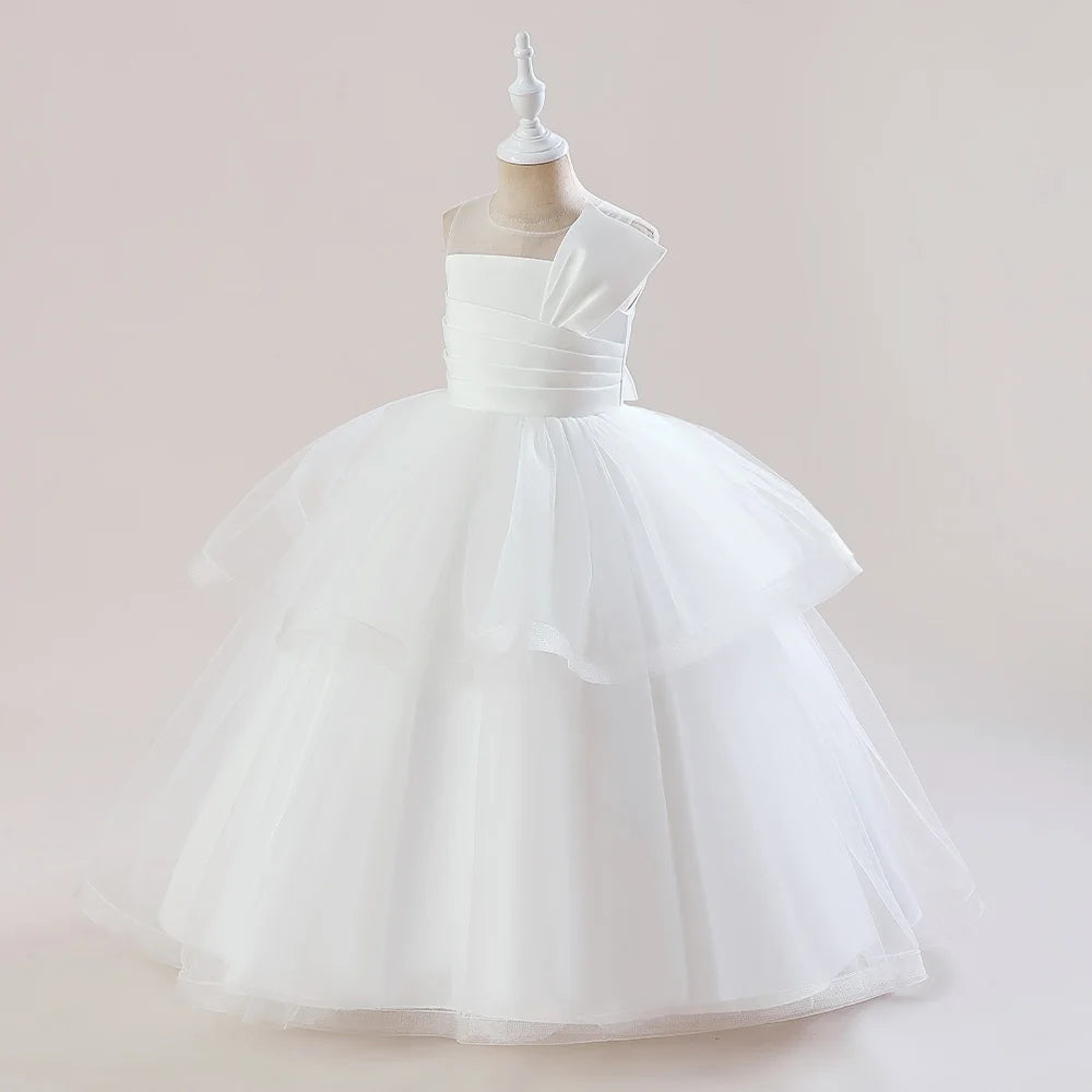 Teens Christmas Party Dresses For Girls White Bridesmaid Prom Gown Tulle Pageant Formal Wedding Evening Dress Children Costume
