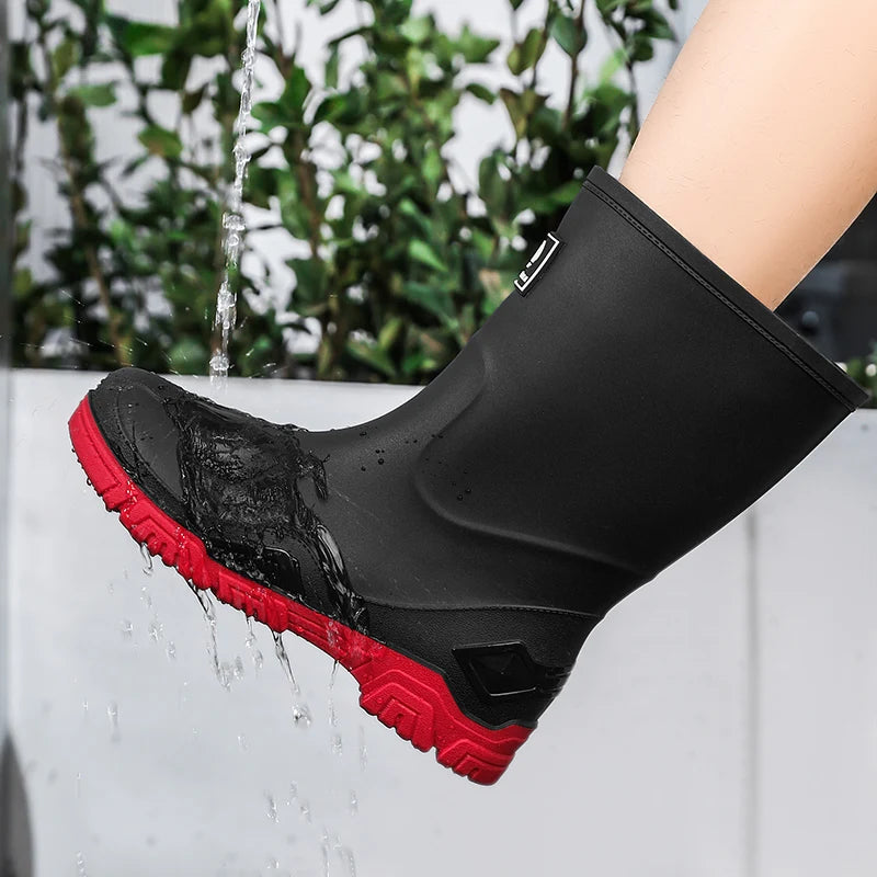 Rain Boots for Men, Non-Slip, Waterproof, High-Top Fishing Boots, Popular Work Safety Shoes, Rain Boots