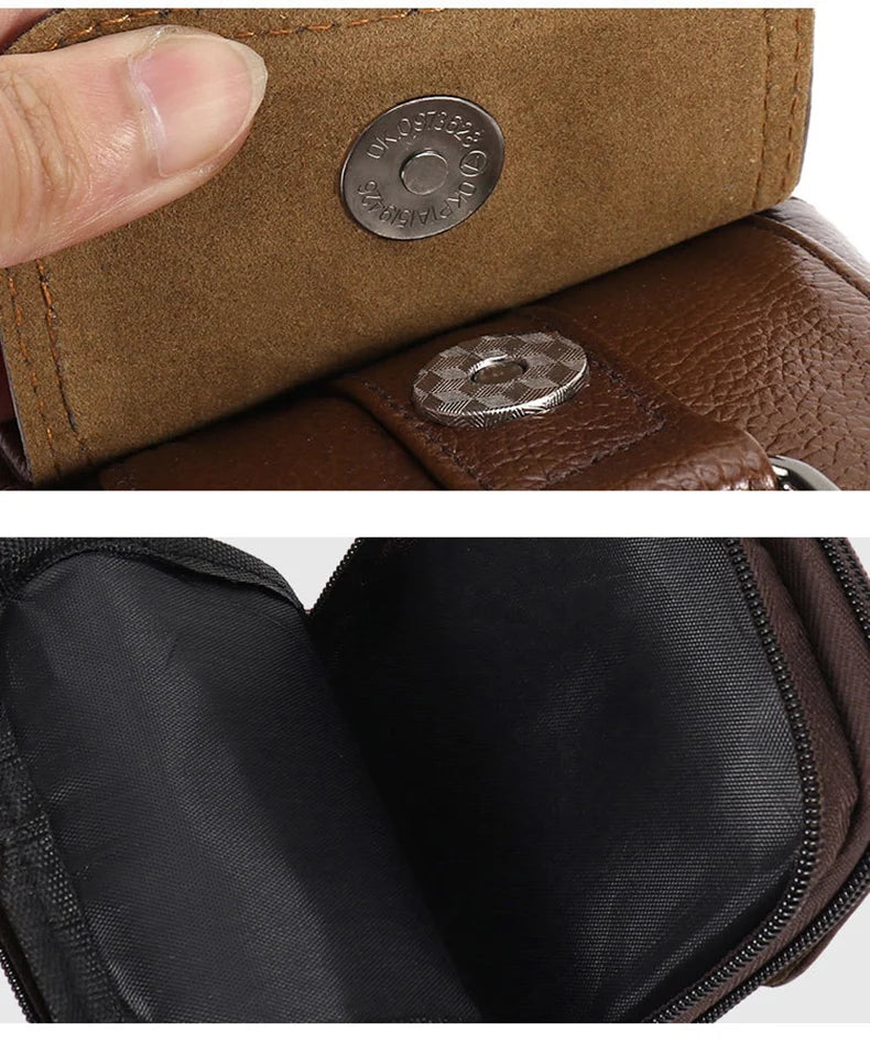 Men's Mobile Phone Waist Bag Outdoor Work Chest Bag PU Cigarette Case Key Chain Wear Belt Backpack Sport Hiking Portable Satchel