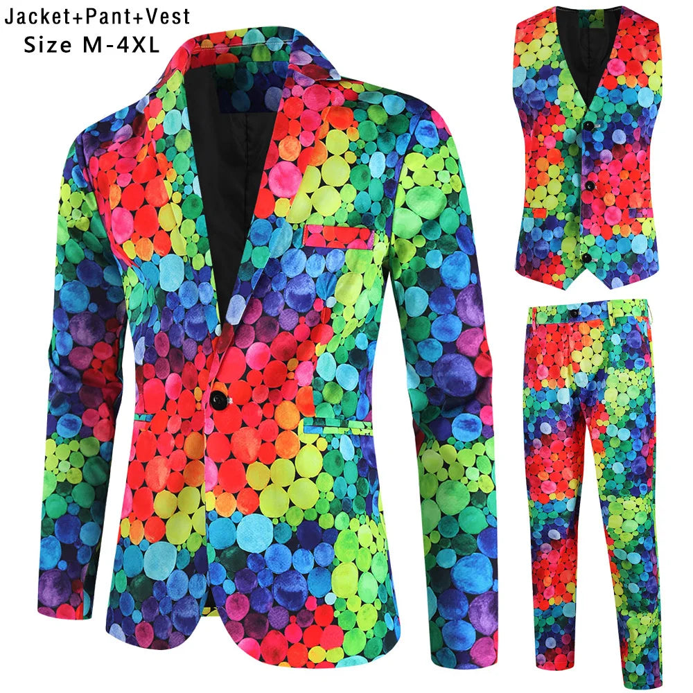 New Men's 3 Piece Christmas Sets Blazers+Vest+Pants 2026 Xmas Printed Men Suit Set Party Stage Dress Up Style Costume Streetwear