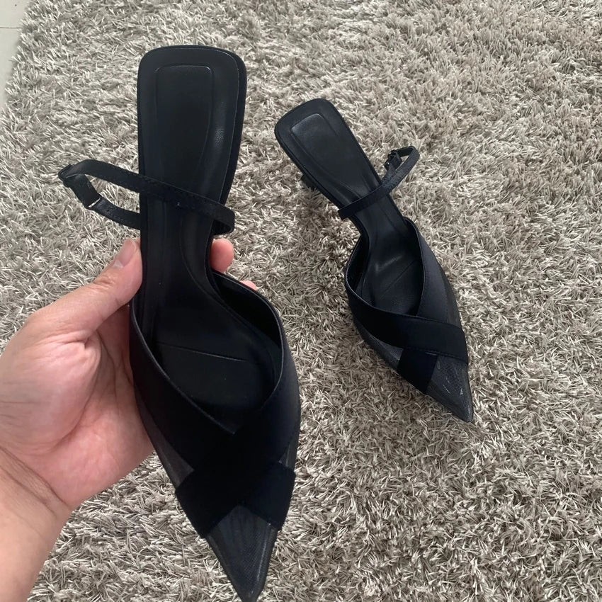 2024 Summer Woman Sandal Shoe Womens Pumps High Heels Sandals Fashion Pointed Toe Low-heel Pumps Slingbacks Elegant Heeled Shoes