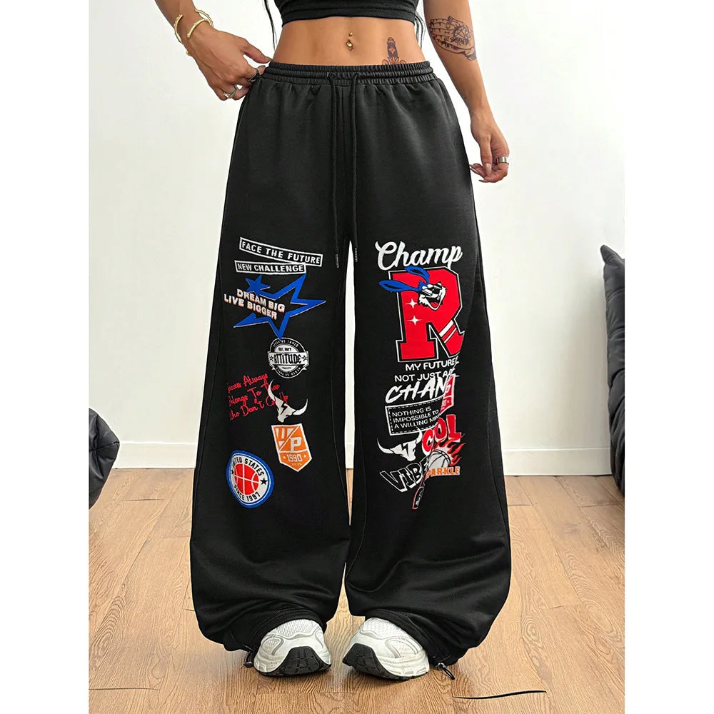 Women's Trousersamerican Jazz Dance Street Dance Wide Leg Pants Y2K Women's Pantsloose Pantswomen's Elastic Pantsautumn