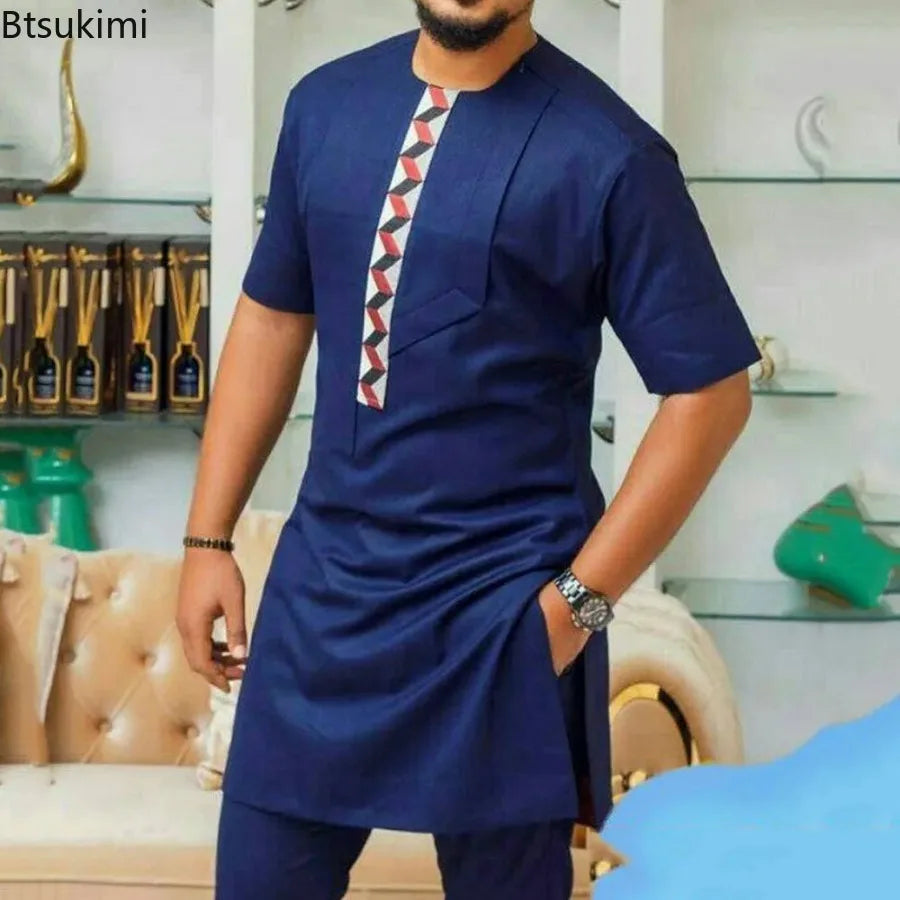 2026 Summer Fashion African Shirts for Men Slim Casual Shirt Tops Patchwork Design Ethnic Style Traditional Men's Clothing S-5XL