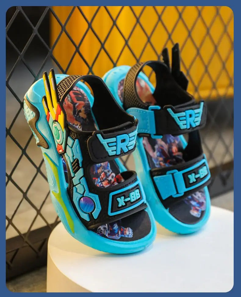 Kids Sandals for Boys 3-12 Year Old Soft Sole Anti Slip Cartoon Design Beach Outdoor Sandals