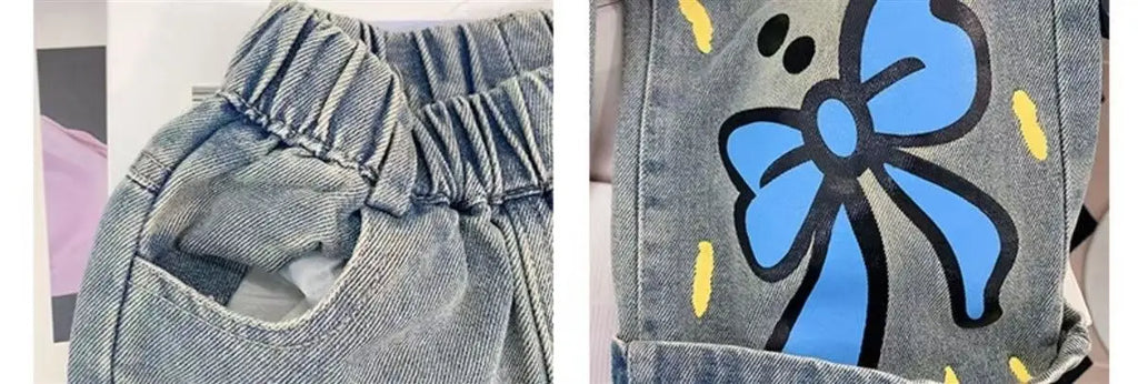 2026 Sanrio Hello Kitty Jeans Children Street Style New Loose Fit Trendy Cool Spring Autumn Fashion Long Denim Pants Casual Wear