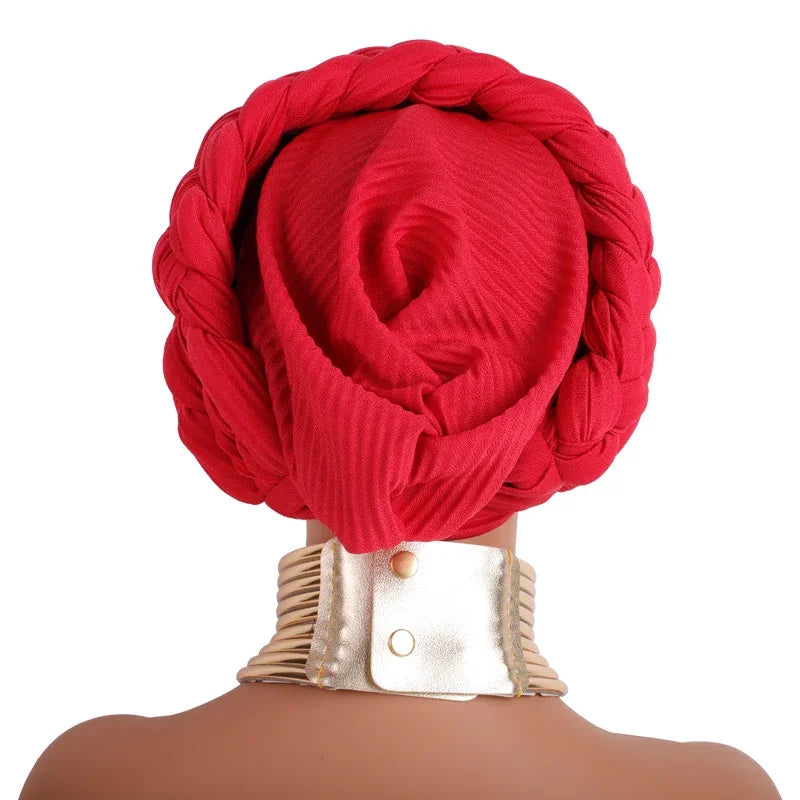 Nigeria Wrap Head Bonnet Ready to Wear Female Headtie Autogele 2024 Soft Fabric Braid Halo Turban Cap African Women's Head Wraps