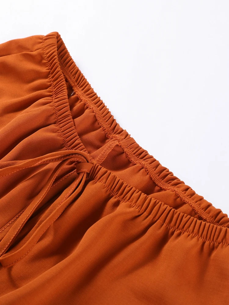 Shirt Trousers 2 Pieces Set For Women Solid Turn Down Collar Long Sleeves Single Breasted Top Lace Up Pants 2025 Ladies Outfits
