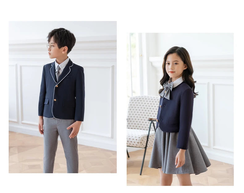 Kids Japanese Navy Jacket Suit Dress School Uniforms Girls British Boys Blazer Formal Outfits Chidren Student Clothes Class Sets