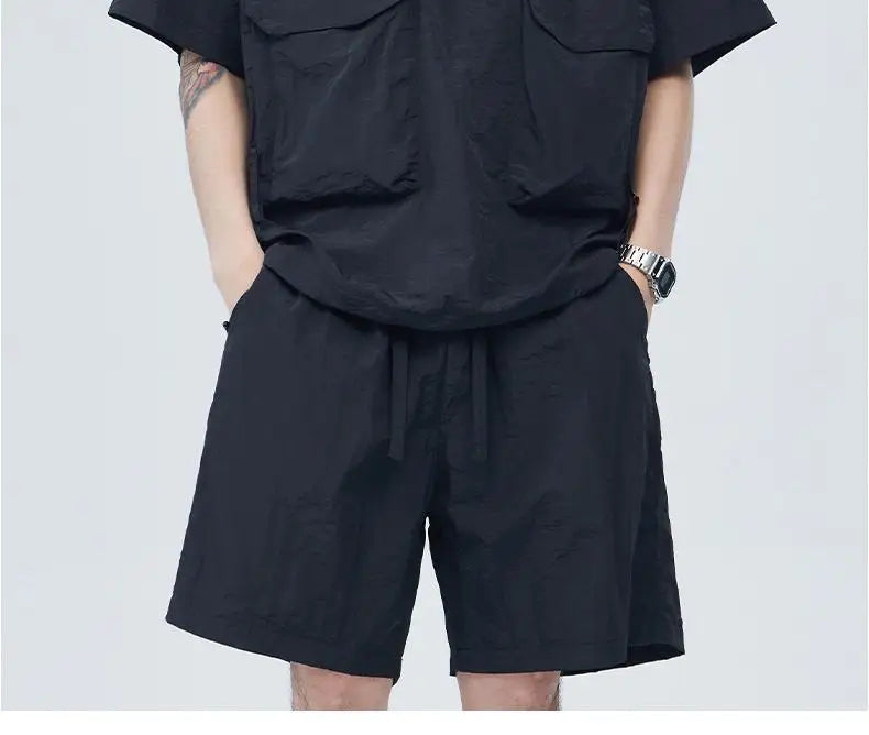 Casual Sportswear Suit for Men Solid Color Loose A Complete Set of Teenagers American Handsome Loose Versatile Two-piece Set