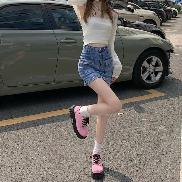 Jeans Skirts For Women Khaki Tight Woman Cargo Denim Skirt Short Stylish Premium Clothing Sales Casual Trend 2025 Korean Fashion