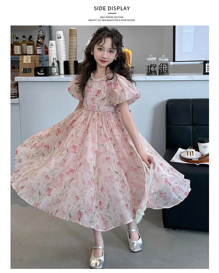 summer Elegant Flower Princess Dresses vestidos elegantes para mujer kids girls dress clothes vestido verano 12 14 enfant fille