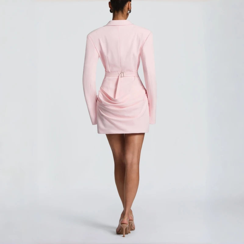 Casual Pleated Sexy Dress Women 2026 Business Elegant Party Dress Blazer Long Sleeves Bodycon Mini Autumn Winter Dress Vestidos
