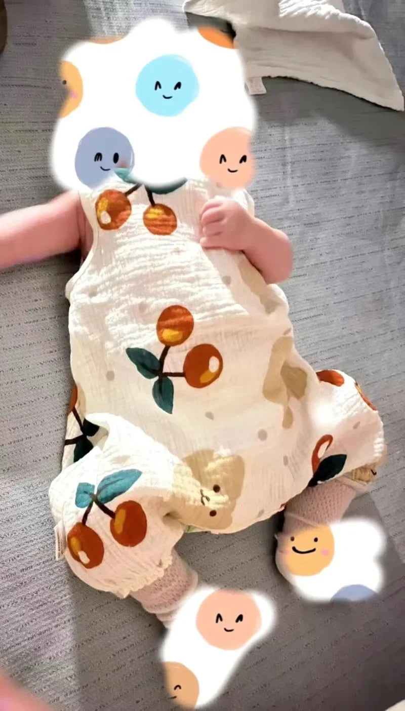 Summer Baby Girls Romper Cartoon Bear Newborn Jumpsuits Infant Sleeveless Muslin Clothing for Boys Printed Outfits