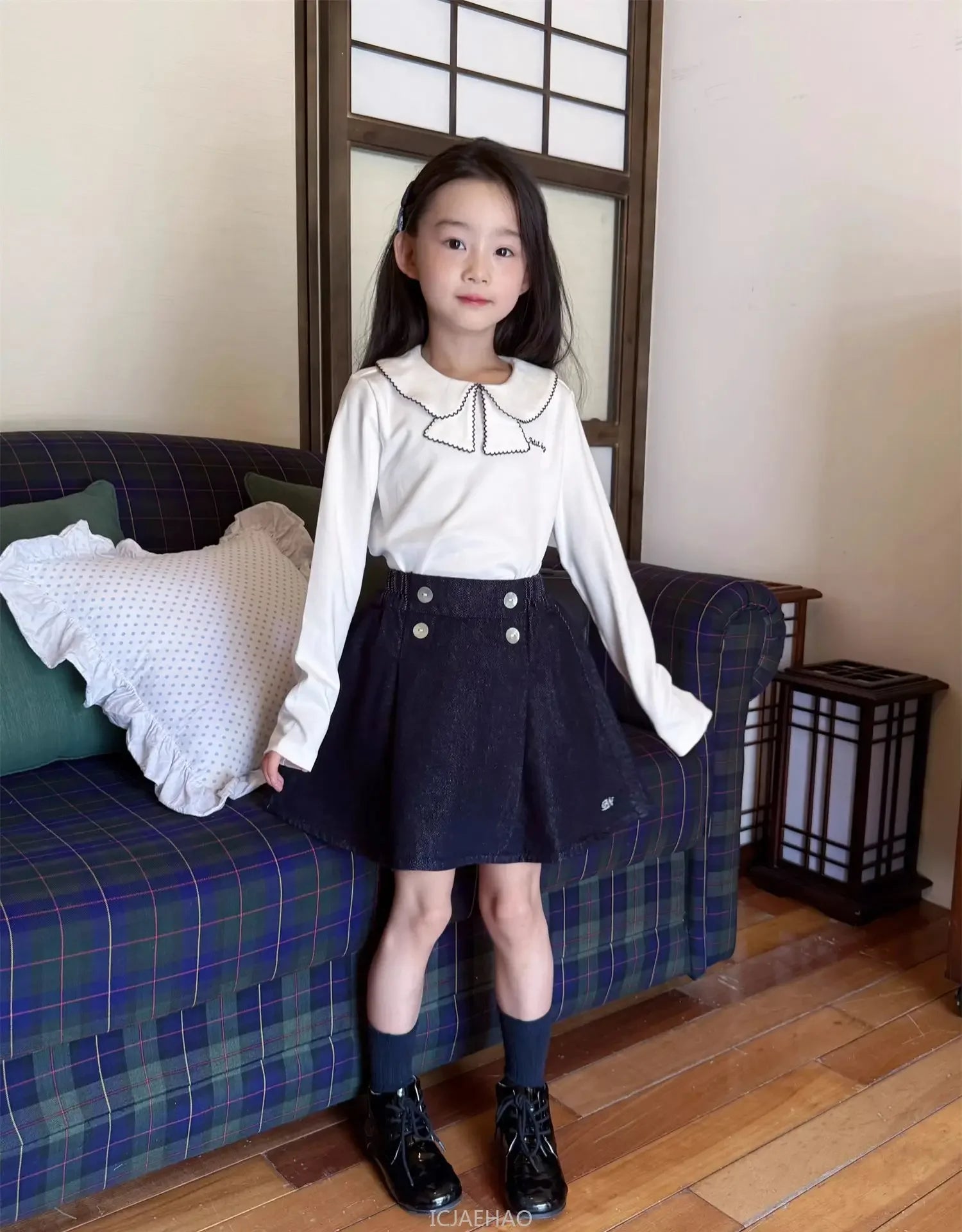 Teen Girl Clothes Waist Shell Button Denim Skirt and Top Kids Versatile Casual Outfits Children Costumes Vintage Girls Elastic