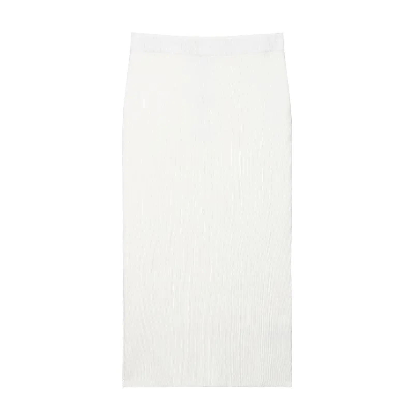 HH Women's Skirt Set Chic Sleeveless O-Neck Belt Decoration Solid Knitted Vest Top+Fashion Elastic Waist Hem Slit Midi Skirt