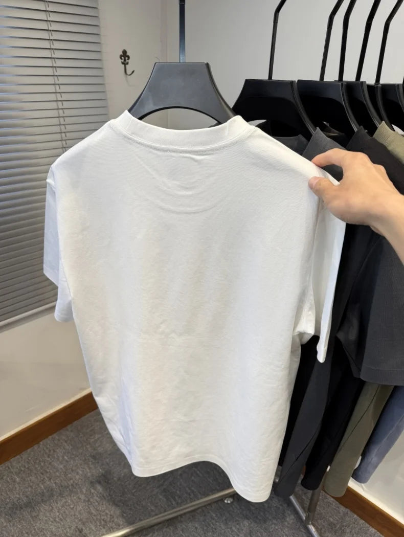 Summer Men New High Luxury Brand Little Bear EmbroiderTshirt Cotton Breathable Handsome Top Round Neck Sport Simple Short Sleeve