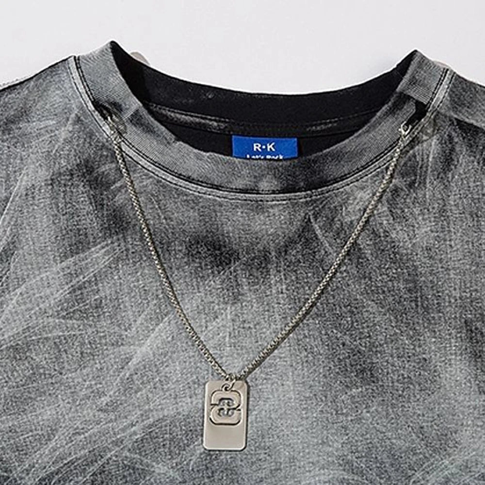 Summer New Men's Color Matching Raw Edge Sleeveless Vest American Retro Fashion Trend Street Loose Breathable Niche Men's Tops