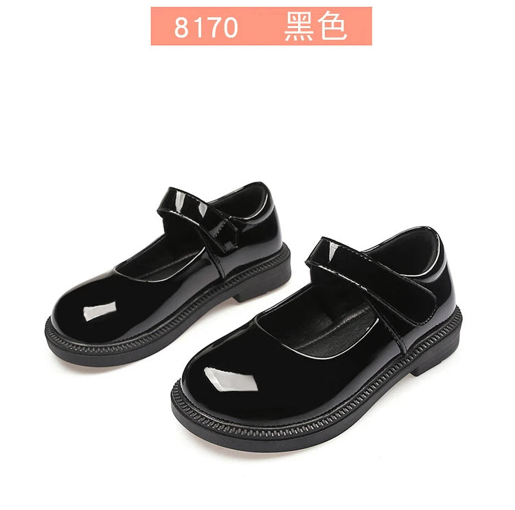 New Girl Leather Shoes Princess Kid Student School Causal Black Versatile Shoes Hook & Loop Children Glossy Mary Jane Autumn Hot