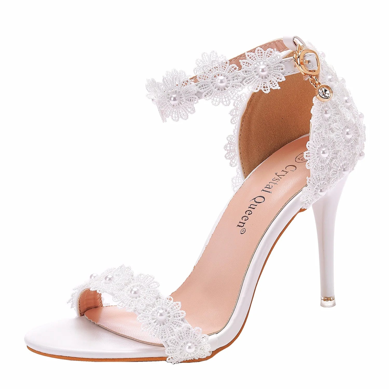 Women Shoes 9cm High Heel Sandals Summer Open toe Thin High Heels Luxury Lace Pearl Flower Wedding Shoes Bride Dress Pumps 34-43