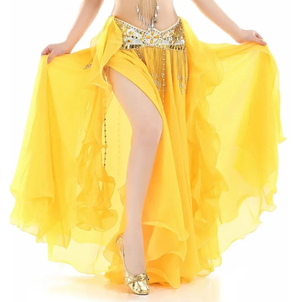 Belly Dancing Skirt Women Chiffon Spanish Skirt Shiny Sequins Tassels Dancing Skirt Show Costumes